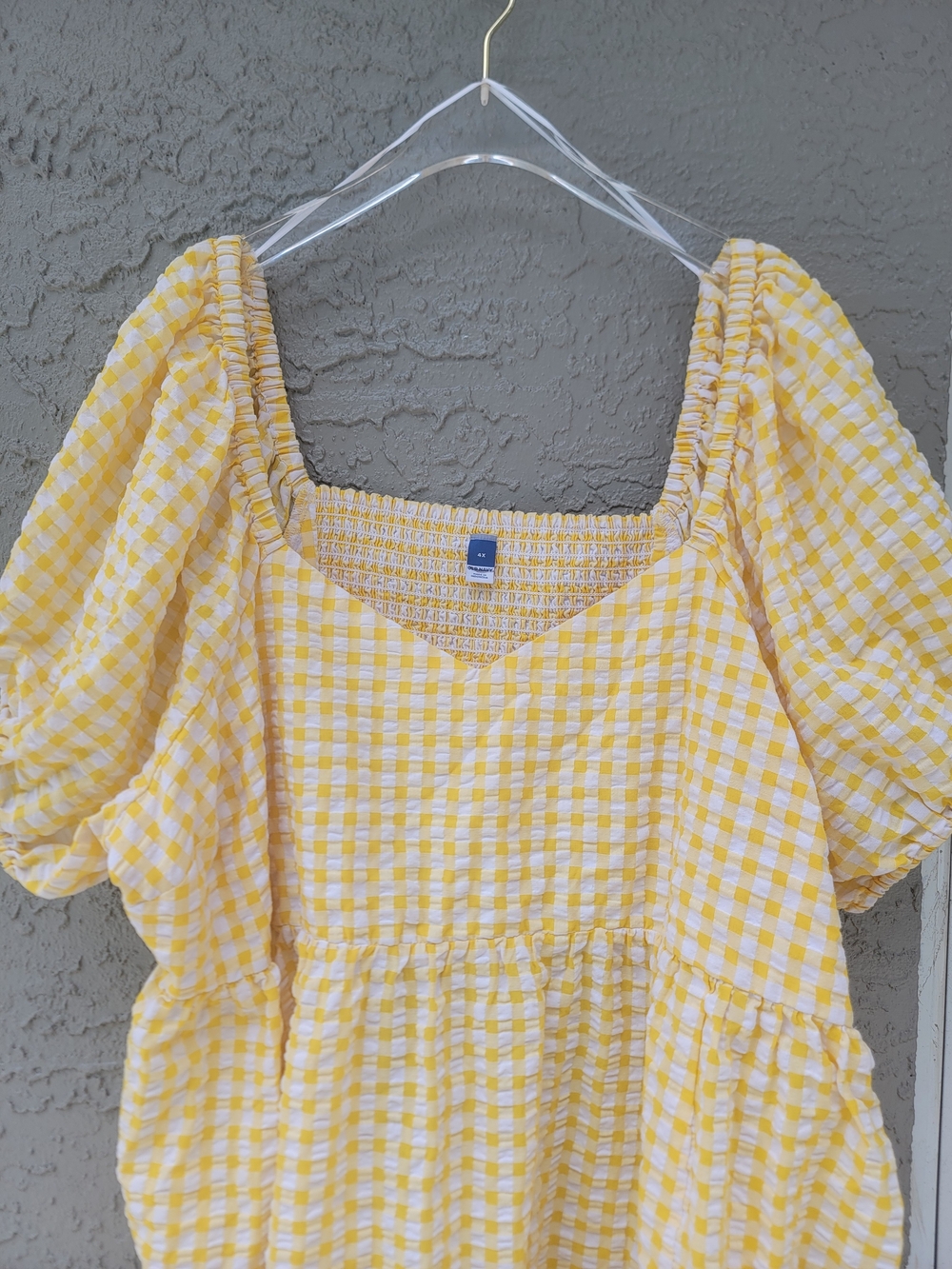 Old Navy Yellow Gingham Puff-Sleeve pickets Mini Dress summer seesucker - Picture 4 of 12
